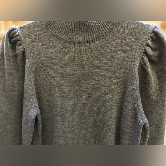 Lola Sweater Dress by WAYF in grey. Mock neck puffed sleeve knit mini dress ๐ - Picture 3 of 6
